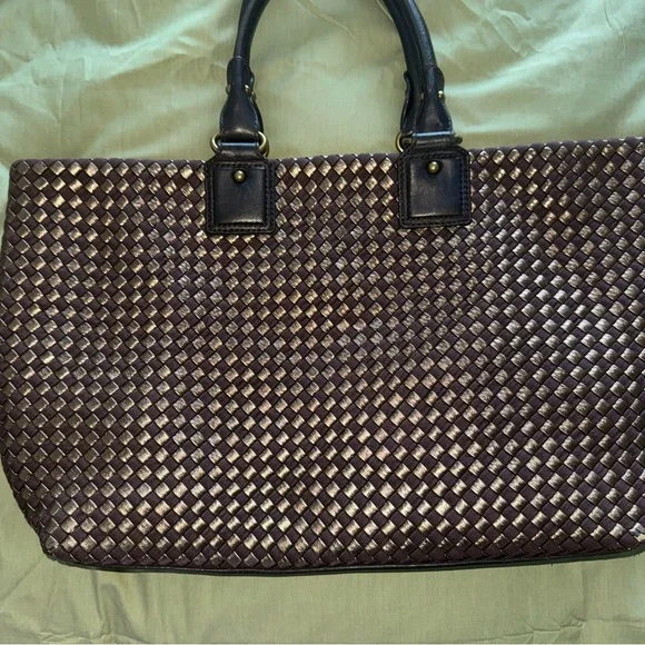 Banana Republic Tangiers Woven Leather Large Tote Bag Brown Bronze - Picture 2 of 10